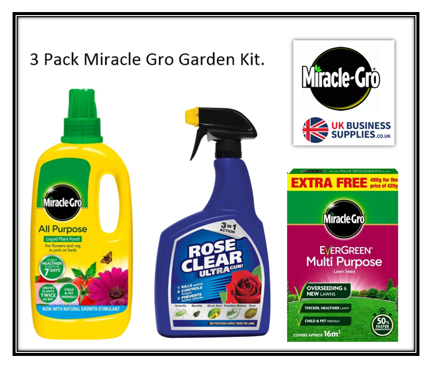 Miracle-Gro Garden Maintenance 3-Pack Offer, Lawn Seed,Plant Food & Bug Spray