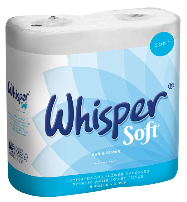 Whisper Soft Luxury Toilet Roll 2 Ply - Pack Of 4 Rolls White Box 10's (Total 40 Rolls)