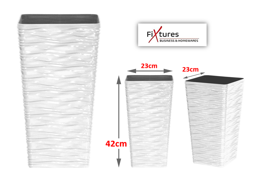 Fixtures High Gloss Glaze Wave MEDIUM 42cm Planter {White}
