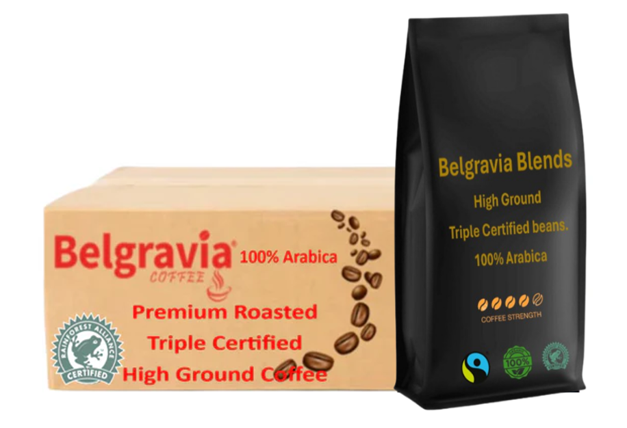 Belgravia High-Ground Blend 1kg Fairtrade/Organic & Rainforest Alliance Certified Coffee Beans, 100% Arabica
