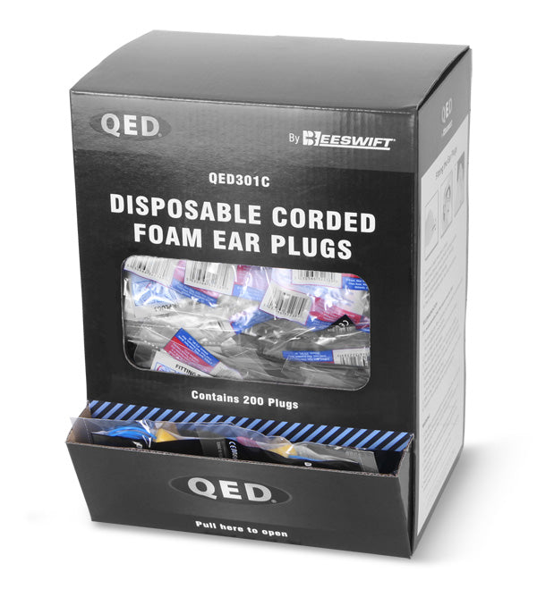 Beeswift Qed Disposable Foam Corded Ear Plugs Blue Box 200's