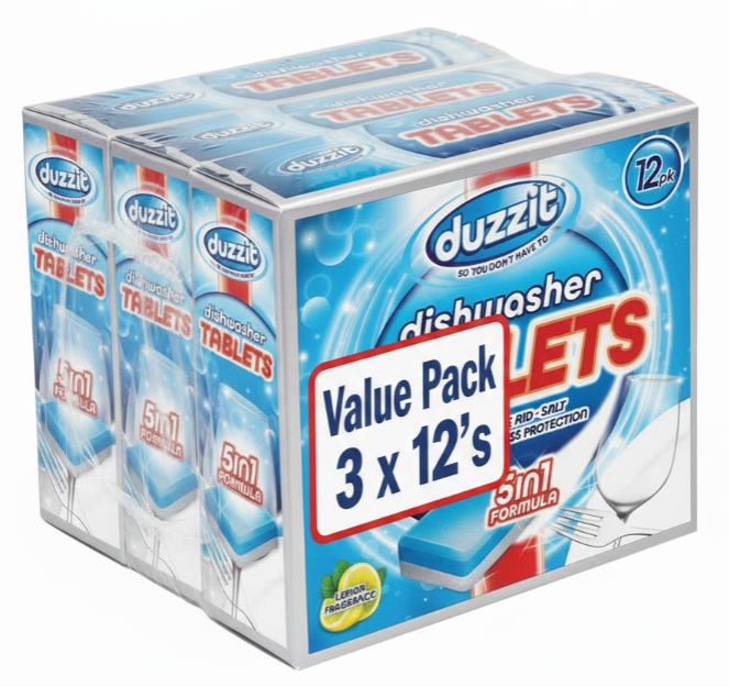 Duzzit Dishwasher Tablets 5 In 1 Action Lemon Fresh Removes Stains And Grease | 1 x 12's