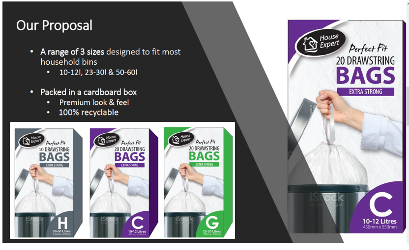 Perfect Fit Peddle Bin Liners Size H 50-60L, White, 10 Pack.