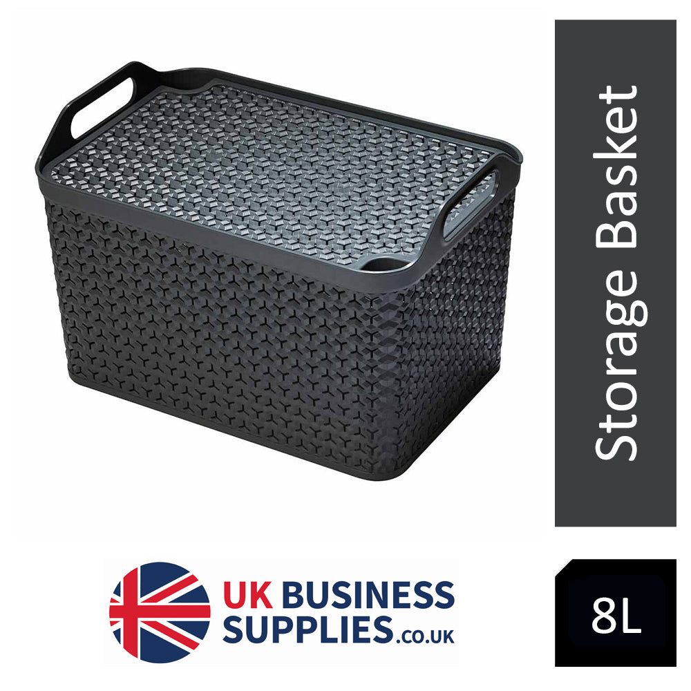 Strata Charcoal Grey Small, 8L Handy Basket With Lid {16.5cm x 24cm} (HW122CHARGREY)