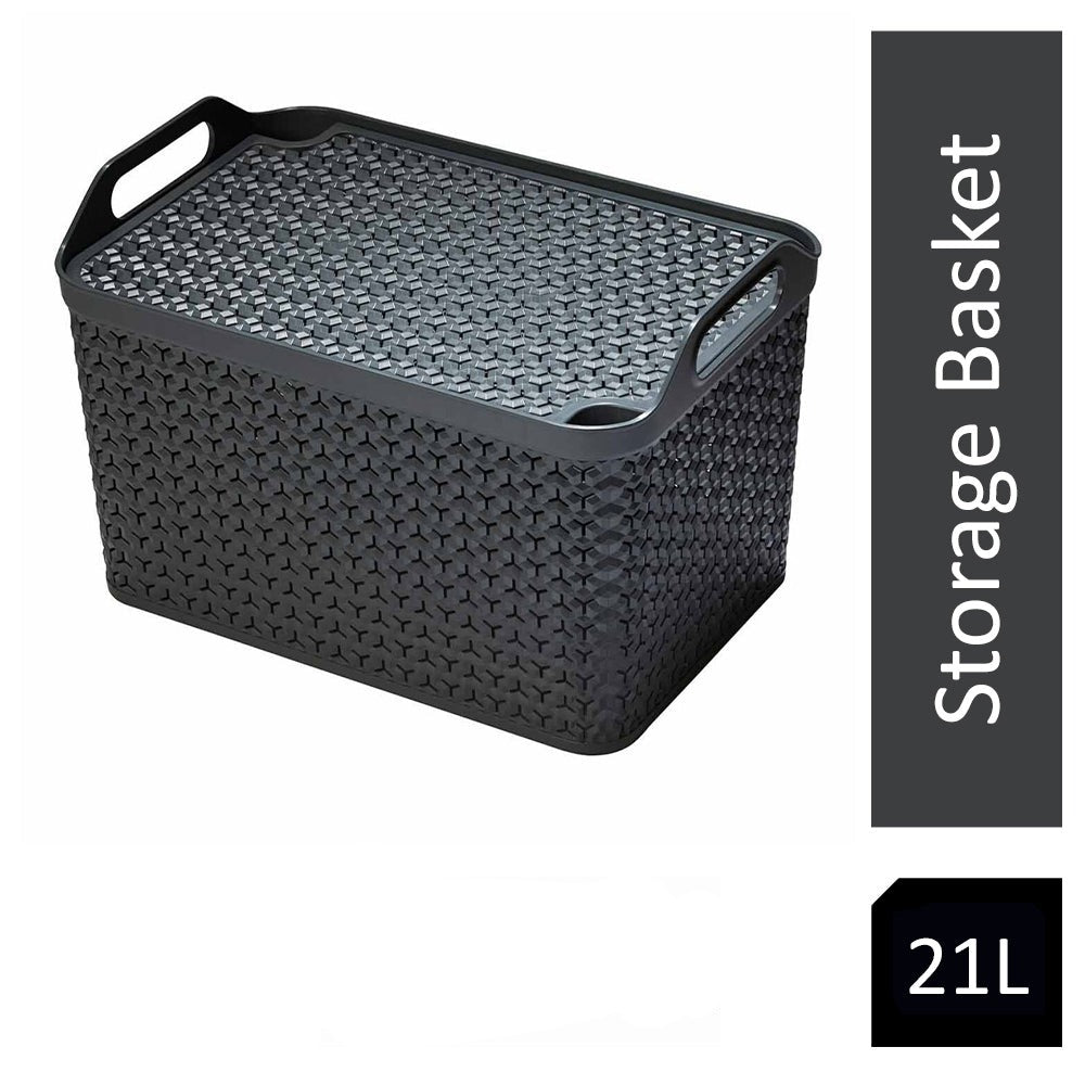 Strata Charcoal Grey Large 21L Handy Basket With Lid {29cm x 43.5cm}
