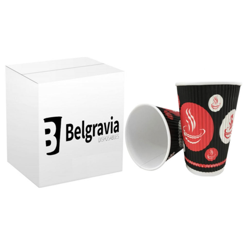 NEW Belgravia 25cl/8oz Triple Walled Paper Red & Black Ripple Cups