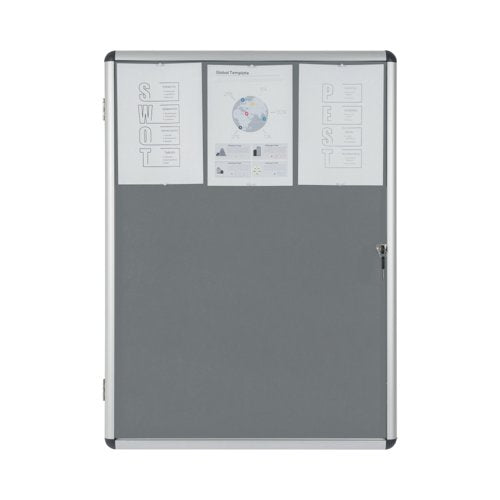 Bi-Office Enclore Felt Lockable Glazed Case Aluminium Frame Grey Felt 1160x35x981mm VT640103150