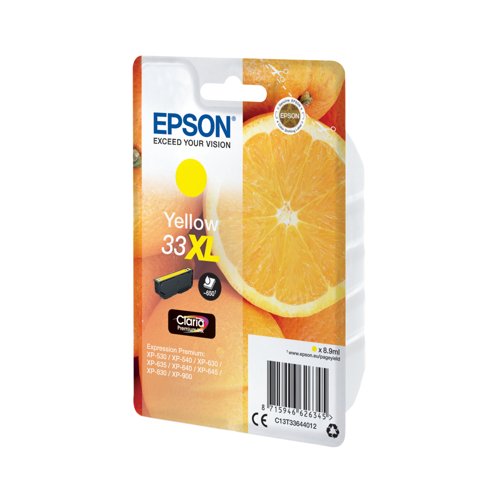 Epson 33XL Oranges Ink Cartridge High Yield Yellow C13T33644012