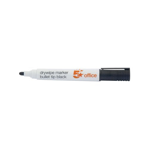 5 Star Drywipe Marker Bullet Tip Xylene/Toluene-free 3mm Line Black (Pack of 12) 296123
