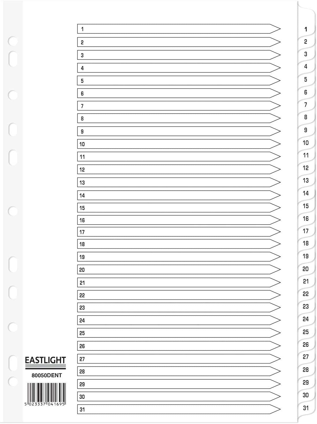 ValueX Index 1-31 A4 Card White with White Mylar Tabs - 80050DENT