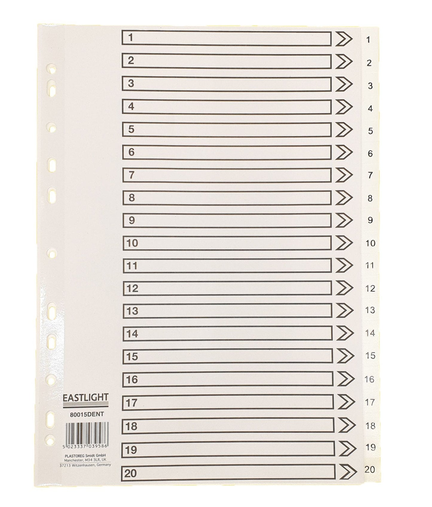 ValueX Index 1-20 A4 120 Micron Polypropylene White - 80015DENT