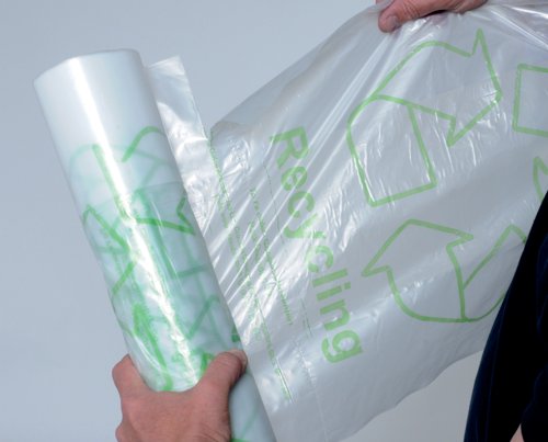 Acorn Bin Printed Recycling Bin Liner Clear Green (Pack of 50) 402573