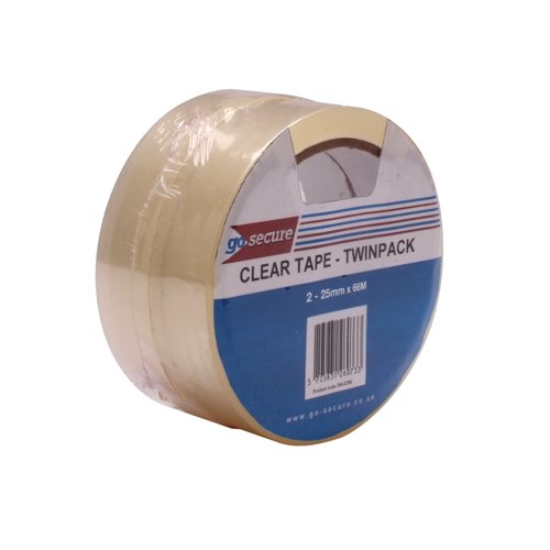 GoSecure Twin Pack 25mmx66m Clear Tape (Pack of 6) 7PB02305