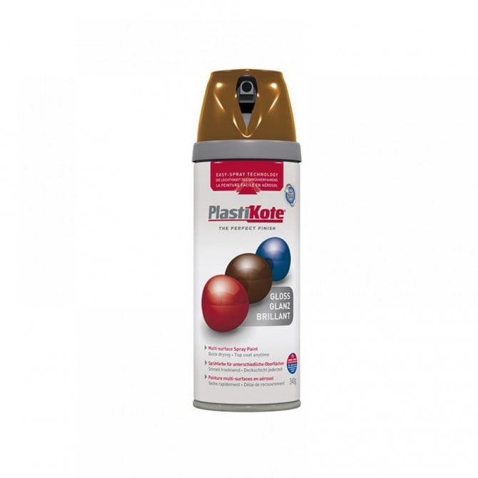 Plastikote Twist & Spray Paint Premium Gloss Chestnut Brown 400ml | Multi Surface Use