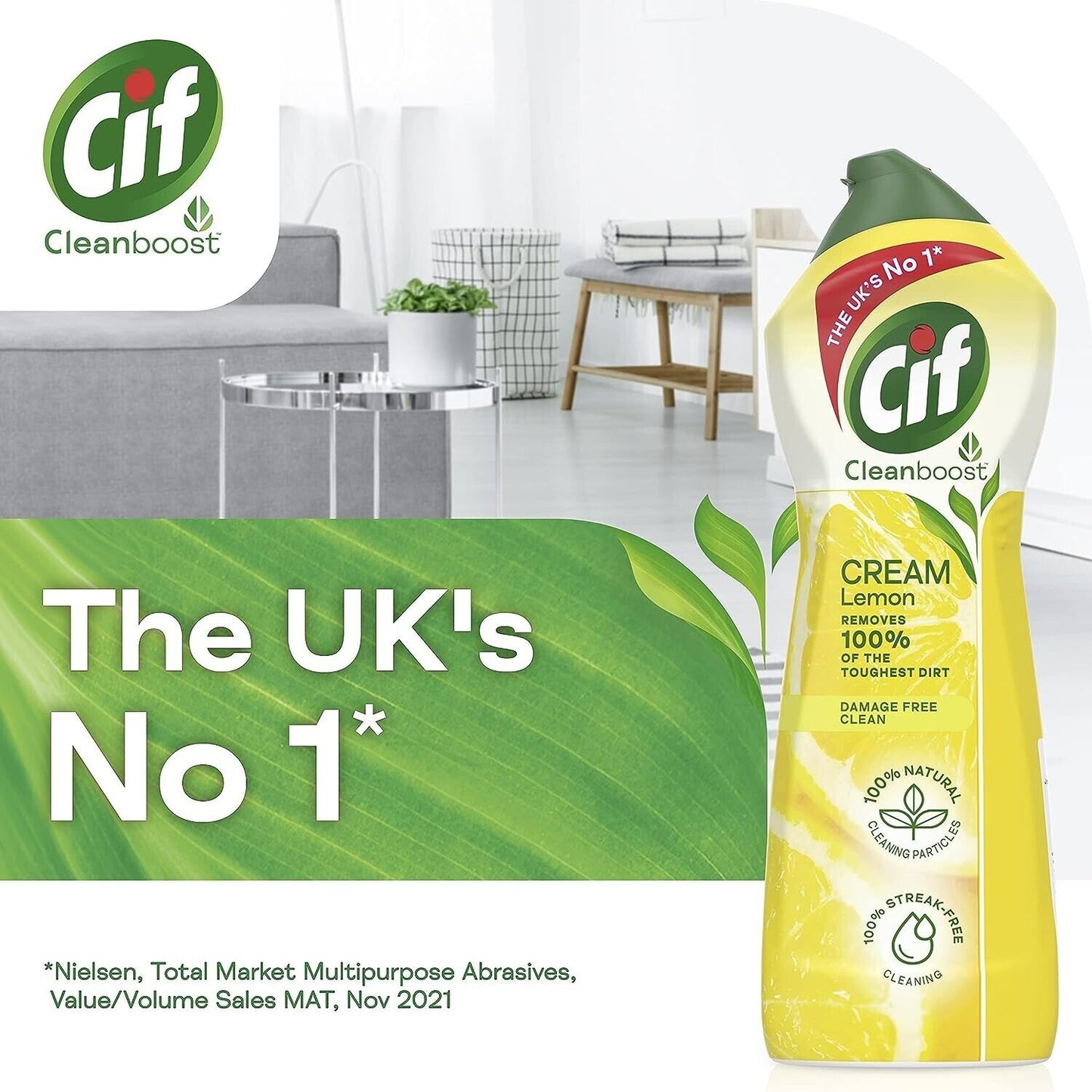 Cif Lemon Cream Cleaner multipurpose surface cleaner with 100% Natural | Multi-Pack Bundle 3 x 500ml