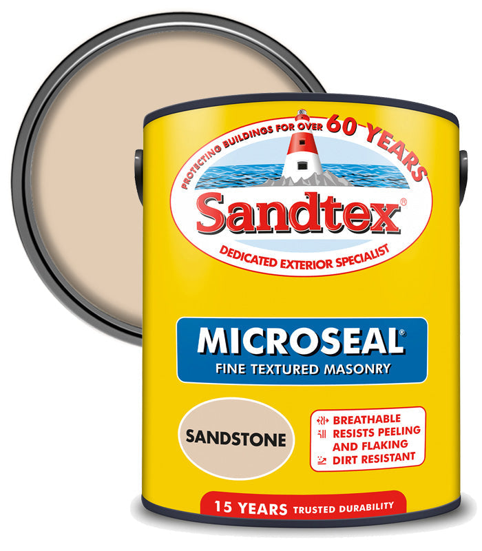 Sandtex Microseal | Fine Textured Masonry Paint |Sandstone | 5 Litre