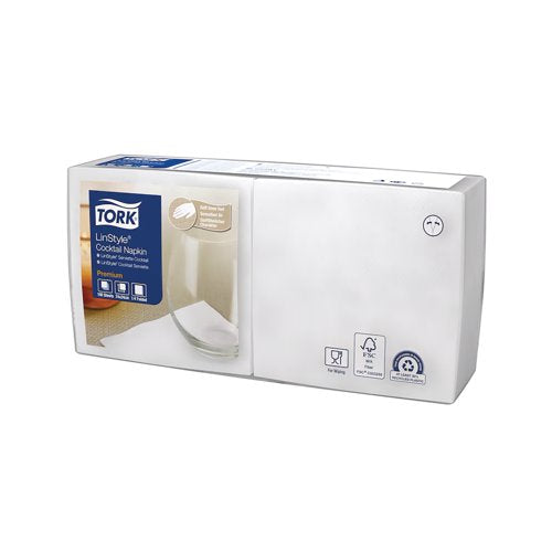 Tork Linstyle Cocktail Napkin White 4 Fold (Pack of 100) 509541