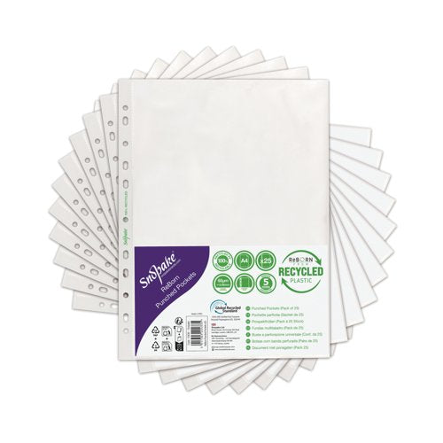 Snopake Reborn Punched Pockets A4 Polypropylene Clear (Pack of 25) 15938