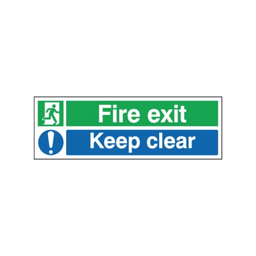 Safety Sign Fire Exit Keep Clear 150X450mm Self-Adhesive EC08S/S