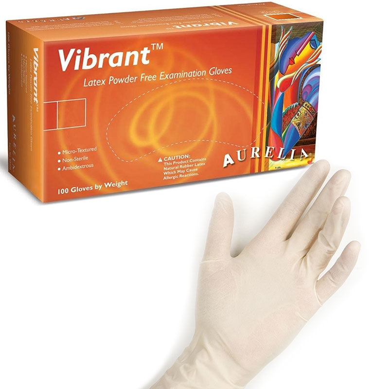 Aurelia Vibrant Natural Powder Free SMALL Latex Gloves Pack 100's - UK BUSINESS SUPPLIES