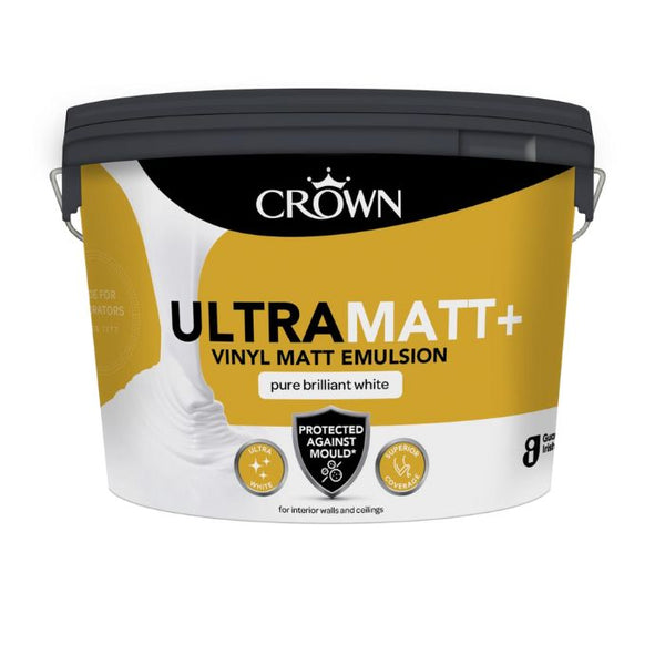 Crown Ultra Matt+ | Pure Brilliant White Vinyl Matt Emulsion | Mould Protection Paint | 10L
