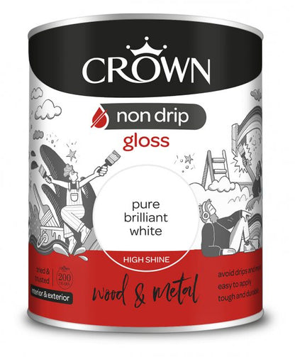 Crown Non Drip Gloss Paint - Brilliant White - 750ml