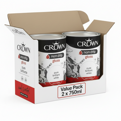 Crown Non Drip Gloss Paint - Brilliant White - 750ml