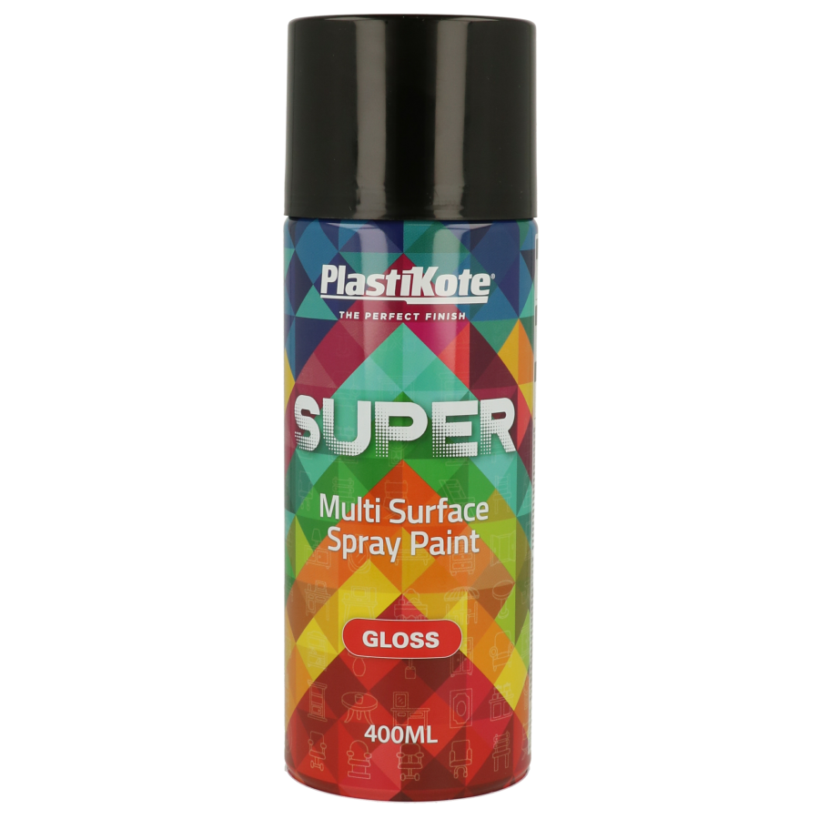 PlastiKote SUPER Spray Paint | Black | 400ml | Gloss Finish | 3 Can Bundle