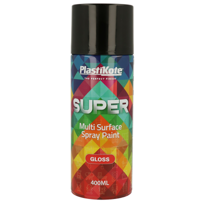 PlastiKote SUPER Spray Paint | Black | 400ml | Gloss Finish | 3 Can Bundle