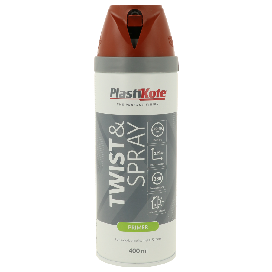 Plastikote Twist and Spray Primer | 400ml | Red Oxide | 3 x Can Bundle