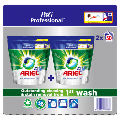 Ariel Professional Original All-In-1 Laundry Pods 50's, 100% Soluble