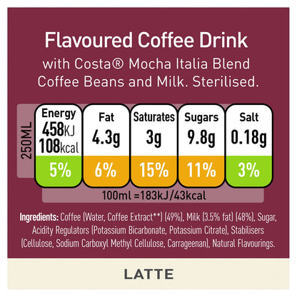 Costa Coffee Latte Iced Coffee 12x250ml