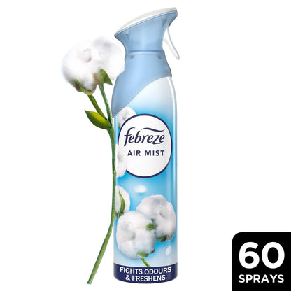 Febreze Air Freshener for Room Spray & Bathroom, Cotton Fresh, 185ML x 8 Packs, Air Fresheners for Home.