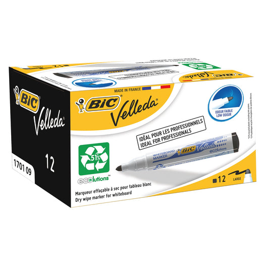 Bic Velleda 1701 Whiteboard Marker Bullet Tip Black (12 Pack) 1199170109 - UK BUSINESS SUPPLIES