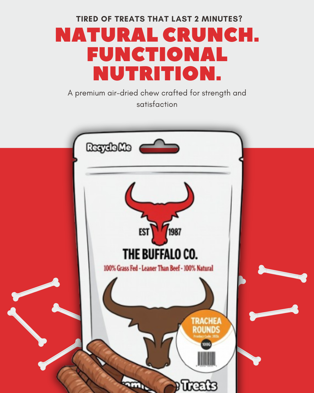 The Buffalo Co. Buffalo Trachea Rounds for Dogs | 100% Natural Grass-Fed Dog Treats | 1 x 100g