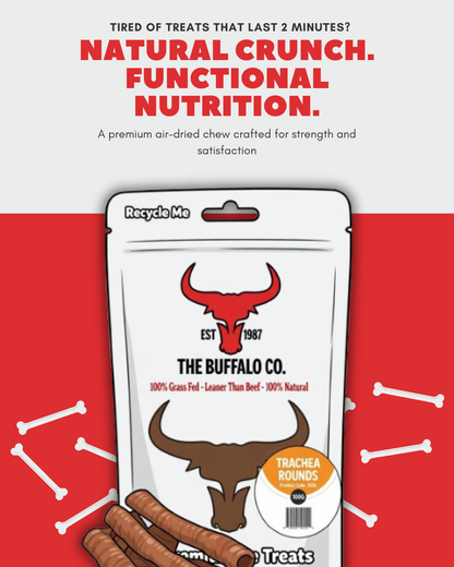 The Buffalo Co. Buffalo Trachea Rounds for Dogs | 100% Natural Grass-Fed Dog Treats | 1 x 100g