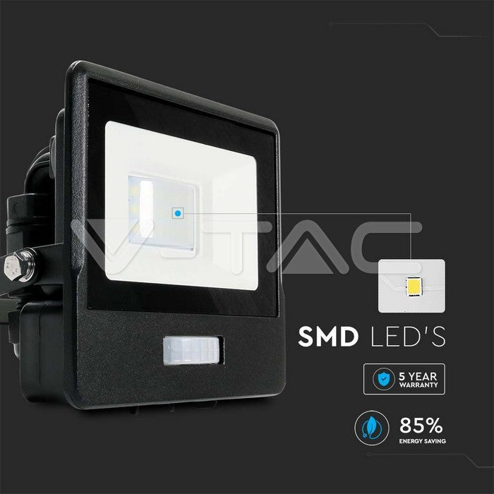10W LED PIR Sensor Floodlight SAMSUNG Chip Black Body 6500K