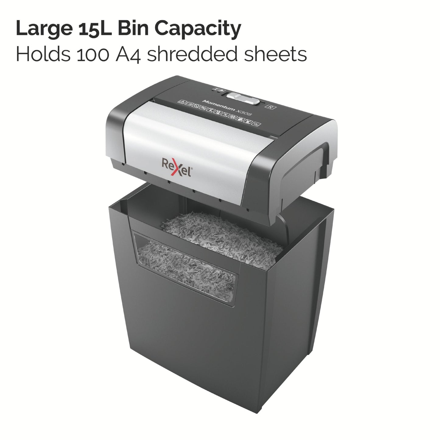 Rexel Momentum X308 Cross Cut Shredder 15 Litre 8 Sheet Black 2104570