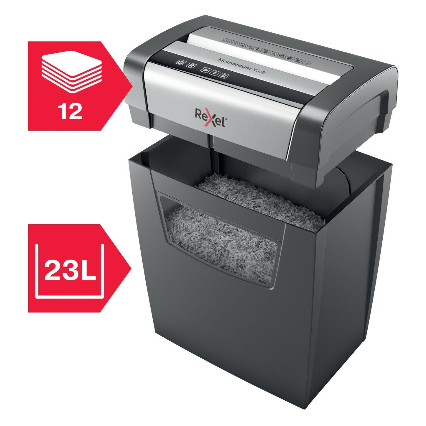 Rexel Momentum X312 Cross Cut Shredder 23 Litre 12 Sheet Black 2104572
