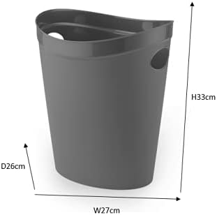 Addis 518039 Waste Paper Bathroom/Bedroom/Office Bin, Charcoal, 26 X 27 X 33 Cm