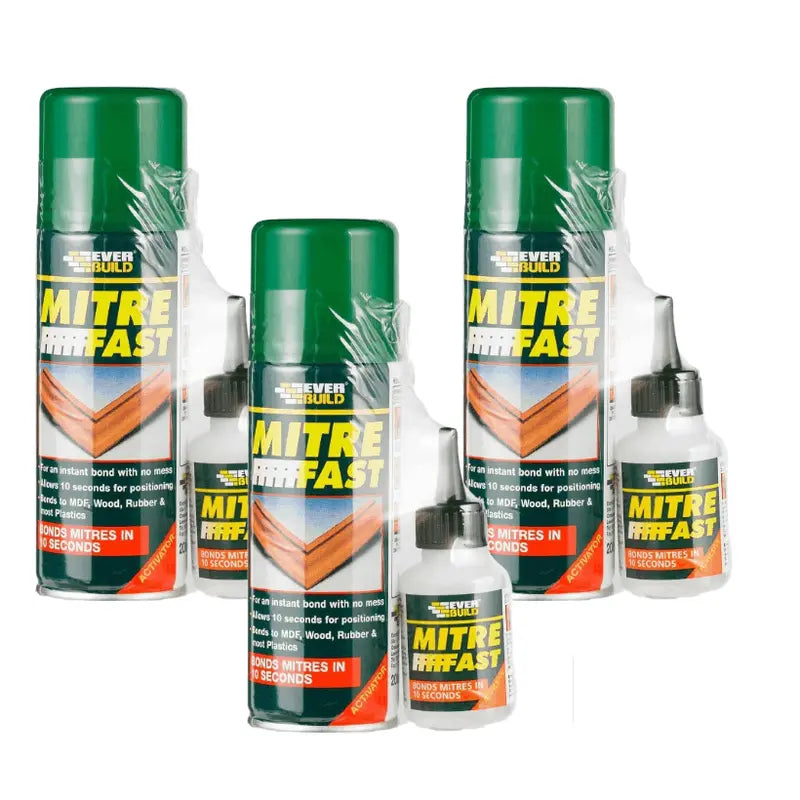 Everbuild Mitre Fast Two Part Instant Bonding Kit, 50g Adhesive & 200ml Activator | 3 Pack