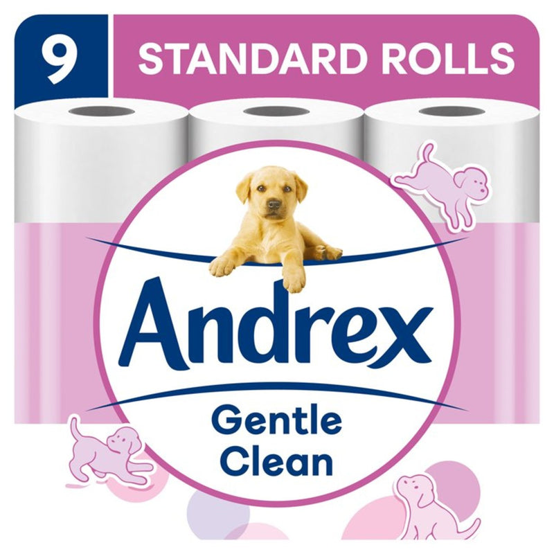 Andrex 2-Ply Toilet Roll Puppies On A Roll Clean & Gentle White (Pack of 9)