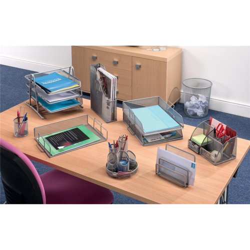 5 Star Mesh Letter Tray 3 Tier Stackable Front Load Portrait Foolscap Silver 288110