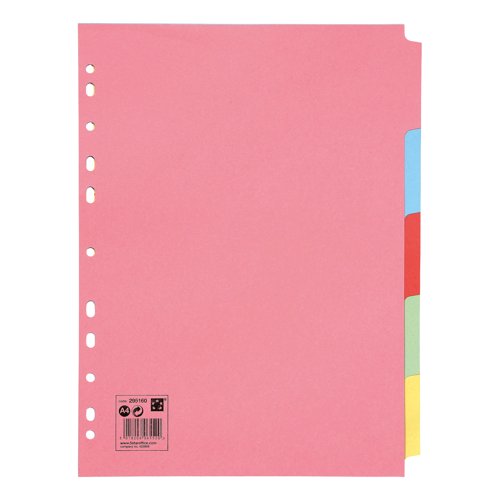 5 Star 5-Part Subject Divider A4 Recycled Card Multipunched 155gsm Assorted 295160