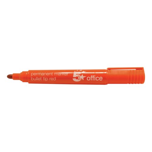 5 Star Permanent Marker Bullet Tip Xylene/Toluene-free Smear Proof 2mm Line Red (Pack of 12) 296093