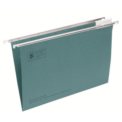 5 Star Suspension File Tabs/Inserts Manilla 15mm V-base 180gsm Foolscap Green (Pack of 50) 296913