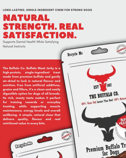 The Buffalo Co. Buffalo Meat Jerky for Dogs | 100% Natural Grass-Fed Dog Treats | 1 x 100g