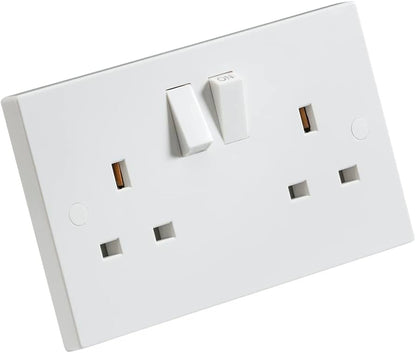 White 2 Gang 13A Double Pole Switched Socket | Twin Socket