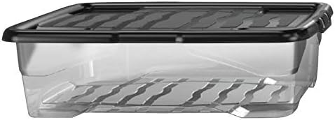 Strata Curve Clear Plastic Storage Box U/Bed 30 Litre (Black Lid)