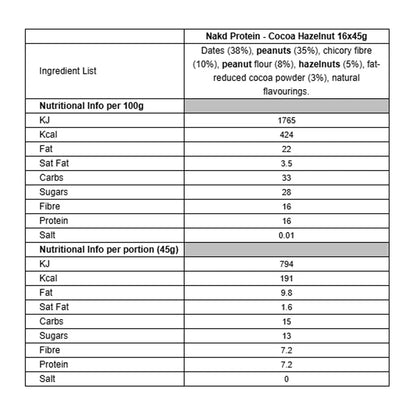 Nakd Protein Cocoa Hazelnut, 16 x 45g